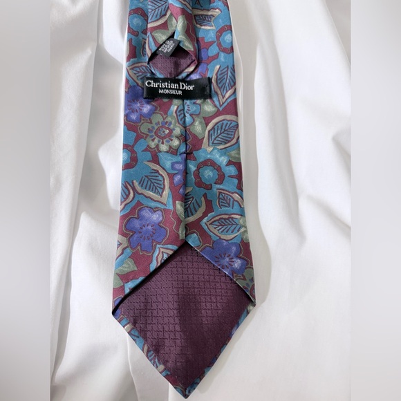Dior Blue and Burgundy Floral Tie - Picture 3 of 3